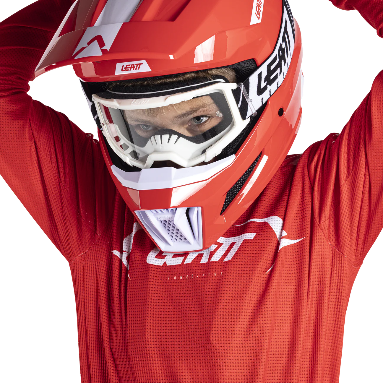 KIT JERSEY MÁS PANTALÓN MOTO NIÑO LEATT 3.5 RIDE ROJO